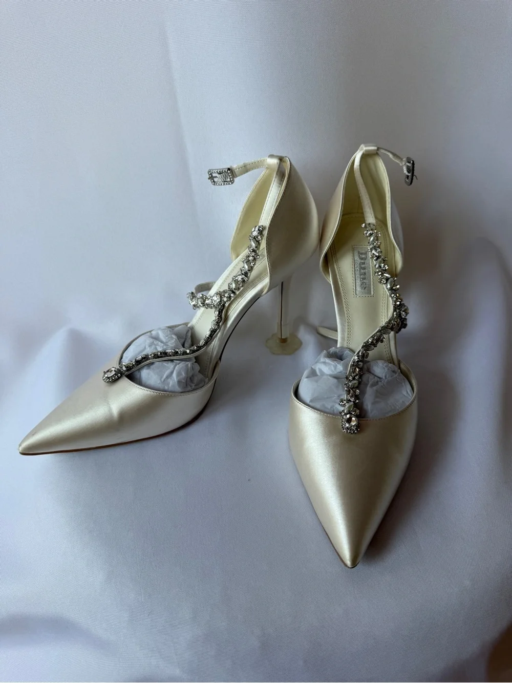 Embellished Satin Pointed-Toe Heels in Ivory - Bridal Evening Shoes